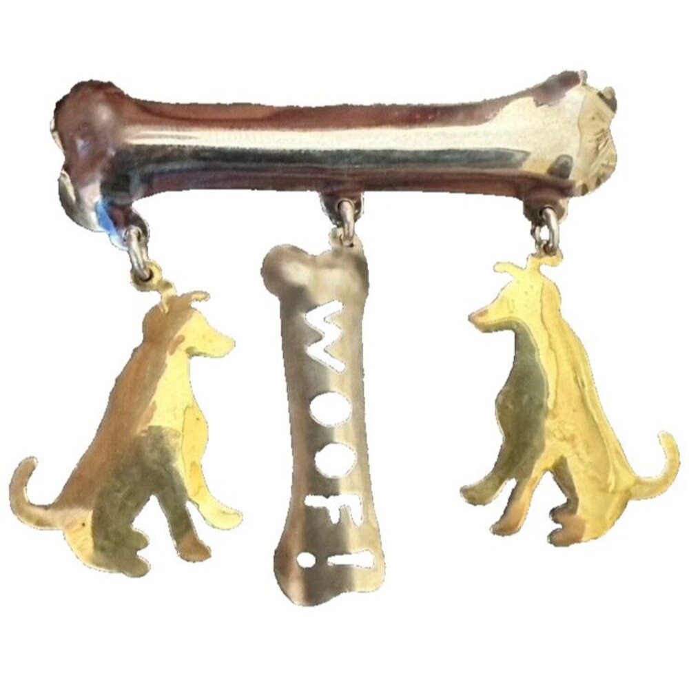 Vintage Zirkus Dog Woof Brooch Two tone Gold Silver color